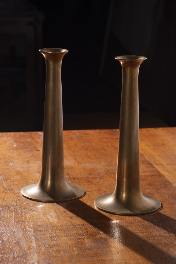 Image 1 of 2x Hans Bølling Messing-Kerzenleuchter für Torben Ørskov, Dänemark 1950er Jahre