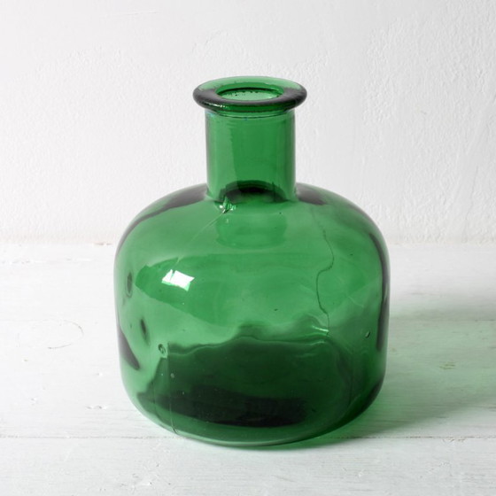 Image 1 of Vintage Emerald Green Glass Decanter / Genie Bottle with Stopper / Empoli / Italy / 1960s