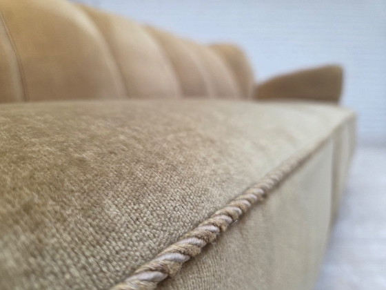 1960s, Danish 3-seater sofa, light green furniture velour., 3-5 seaters, Velvet, Wood, Vintage (photo 12 of 15)