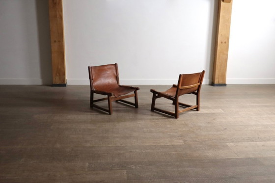 Image 1 of Paire de chaises Riaza en cuir cognac par Paco Muñoz pour la galerie Darro, Espagne, années 1960.