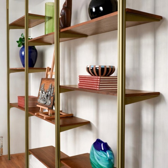 Image 1 of Tension Pole Free Standing Rose Gold Aluminum Omni Wall Unit by George Nelson