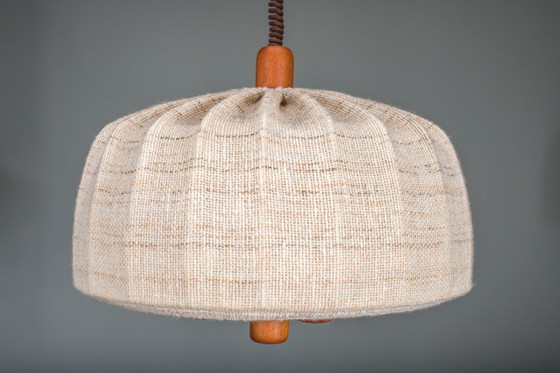 Image 1 of Scandinavian Modern Adjustable Teak & Wool Pendant Lamp from Domus, 1960s