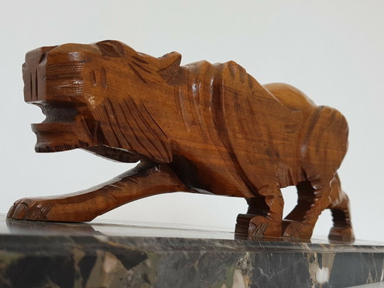 Image 1 of Art Deco Panter 1920-1930 in walnoothout en marmer, vintage jaren 20, 30, 1920, 1930