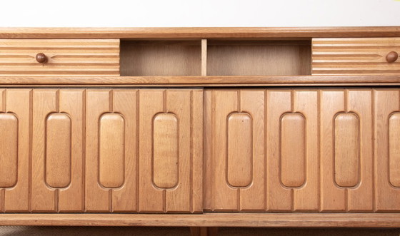 Image 1 of Large sideboard in oak and Danikowski ceramics, by Guillerme and Chambron, 1960.