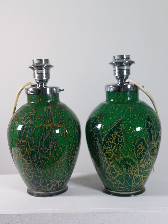 Image 1 of Paire de lampes de table WMF Ikora, verre doublé, chrome, Karl Wiedmann 1930