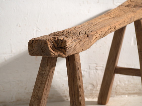 Antique Elm Wood Bench, China, circa 1900, Benches, Rustic (photo 3 of 8)