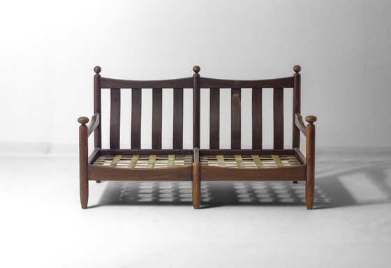 Image 1 of Canapé français en chêne et cuir