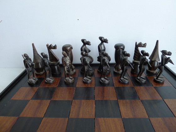 Image 1 of Jeu d'échecs Art Tribal Gabon 40 cm, teck et ébène