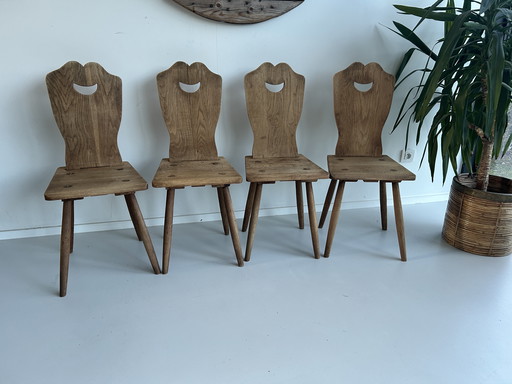 Set of four oak farm chairs