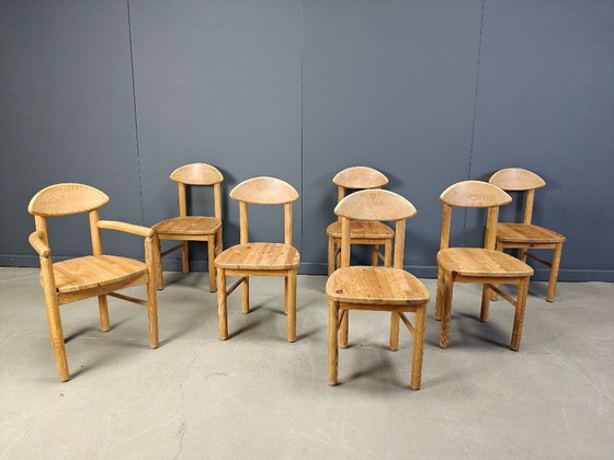 Image 1 of Vintage pine wood dining chairs - 1980s - set of 7