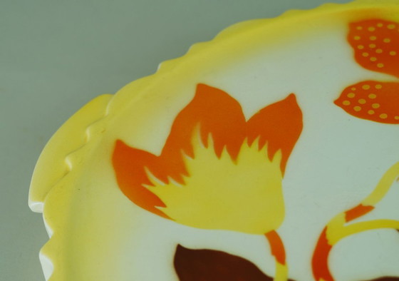 Image 1 of 1930s CAKE PLATTER by theodor paetsch floral spray-painted decoration spritzdekor art deco ceramics