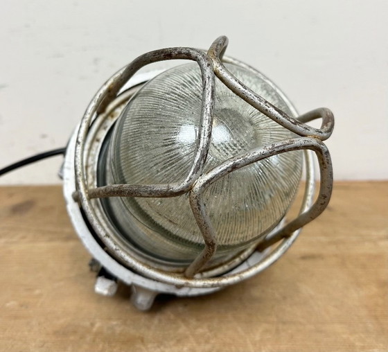 Image 1 of Industrial Soviet Cast Aluminium Bunker Pendant Light with Iron Grid, 1960s