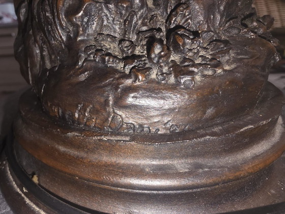 Image 1 of Lampada da tavolo Art Nouveau placcata in bronzo, firmata, alta circa 60 cm.