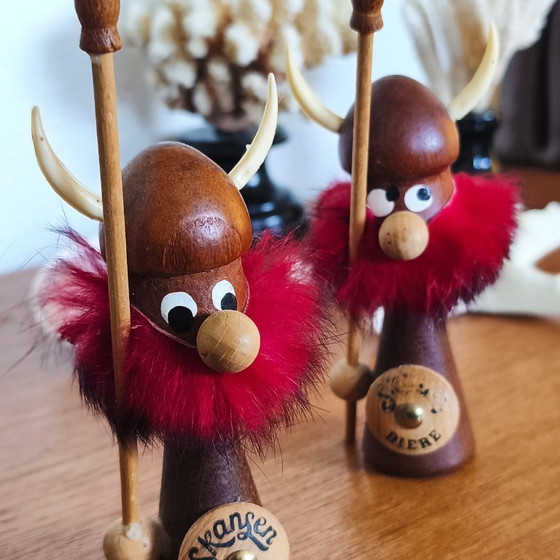 Image 1 of Figurines de vikings en teck par Sallingboe pour Skansen, Danemark, années 60