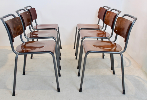 Stock de sillas industriales de contrachapado 'TH-Delft' de WH Gispen, 16 piezas