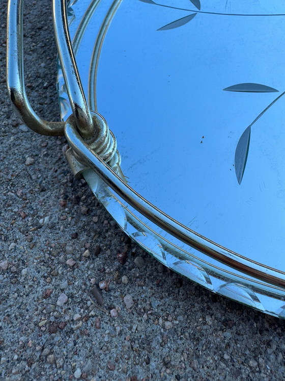 Engraved beveled mirror tray 50s, Decorative Objects, Glass, Chrome, Silver (photo 10 of 13)
