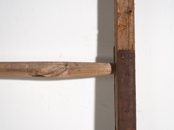 Antieke grenen houten ladder, Centraal-Europa, circa 1900, Decoratieve objecten, IJzer, Bruin, Rustic (foto 6 van 8)