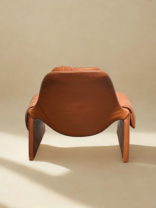 Vintage Italiaanse Cognac Leren Saporiti P60 Fauteuil