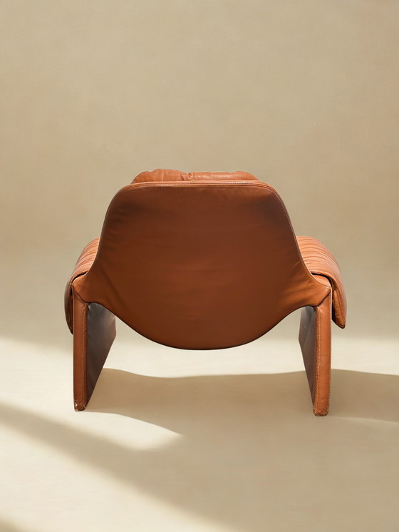 Image 1 of Vintage Italiaanse Cognac Leren Saporiti P60 Fauteuil