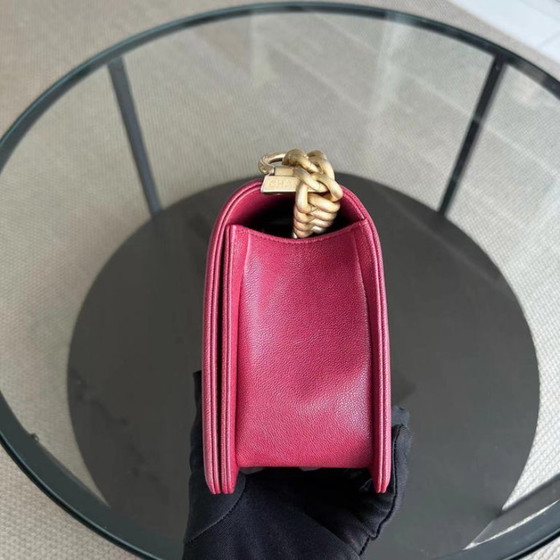 Image 1 of Chanel Boy Medium - Caviar 25CM Quilted Dark Red Golden Hardware Series 26