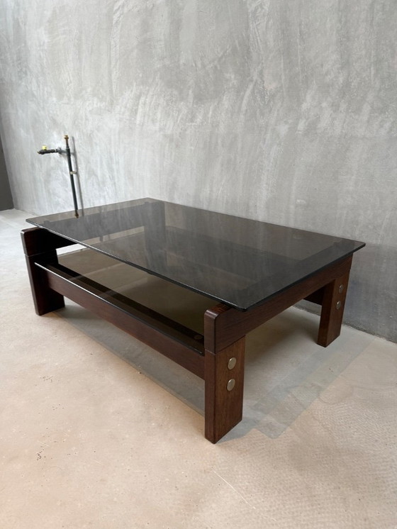 Image 1 of Vintage / Mid-Century Wenge coffee table with smoked glass