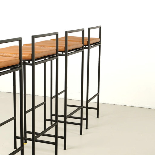 2 x Nahka bar stools black metal incl leather cushions
