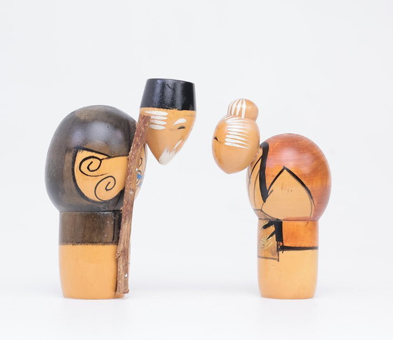 Image 1 of Ensemble de poupées kokeshi vintage, couple âgé