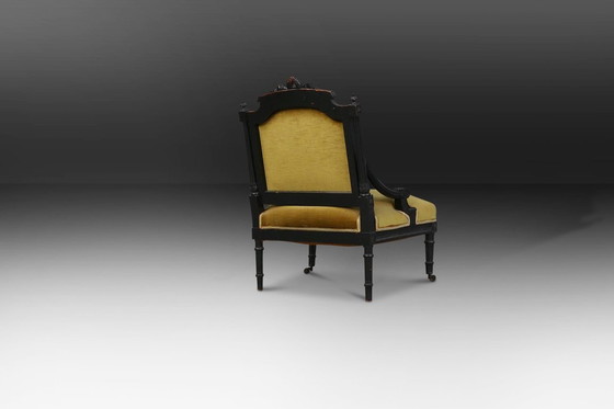Image 1 of Fauteuil en bois noir et velours de style Empire, années 1850