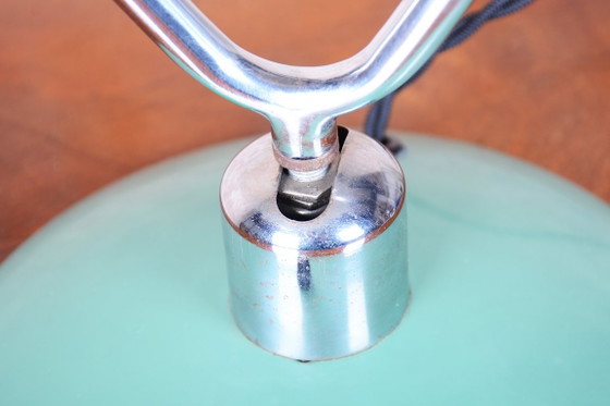 Original Mid-Century Table Lamp, by NAPAKO, Chrome-Plated Steel, Czech, 1950s, Metal, Green (photo 7 of 13)