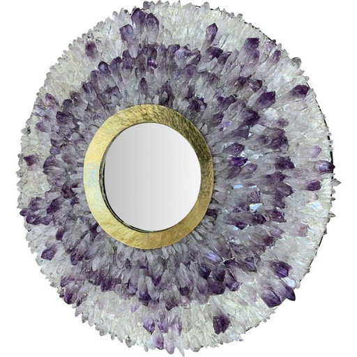 Vintage circular mirror in amethyst and rock crystal