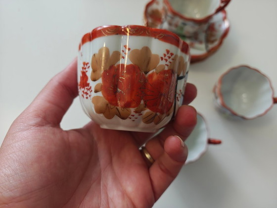 Tazze da tè vintage giapponesi in porcellana guscio d'uovo Kutani, Servizi da tavola, Dorato (foto 2 di 10)