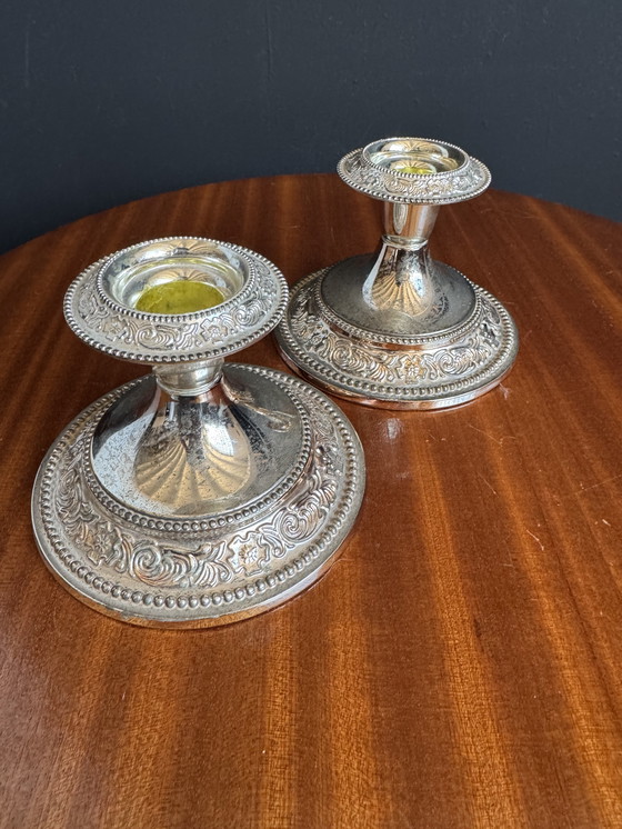 Image 1 of Silver-plated metal candlesticks from the 1980s