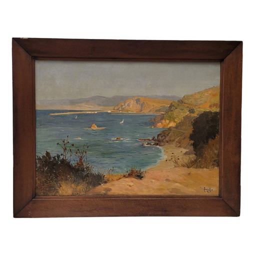 Óleo Sobre Cartón “Vista De La Costa De Villefranche”, Rene Charles Edmond His, 1903 – Francia