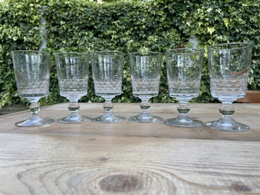 6x 19th Century Wine Glasses Hand Cut French