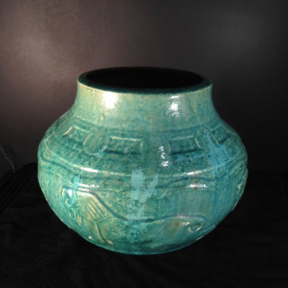 Vase Lions Art Déco en Grès de Bouffioulx par Roger Guérin, années 1930 – Art Deco (photo 3 of 9)