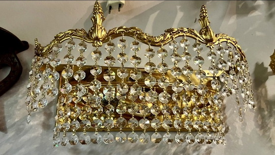 Vintage Grote Kristallen Wandlamp – Wandlampen, Crystal, Brass (photo 3 of 5)