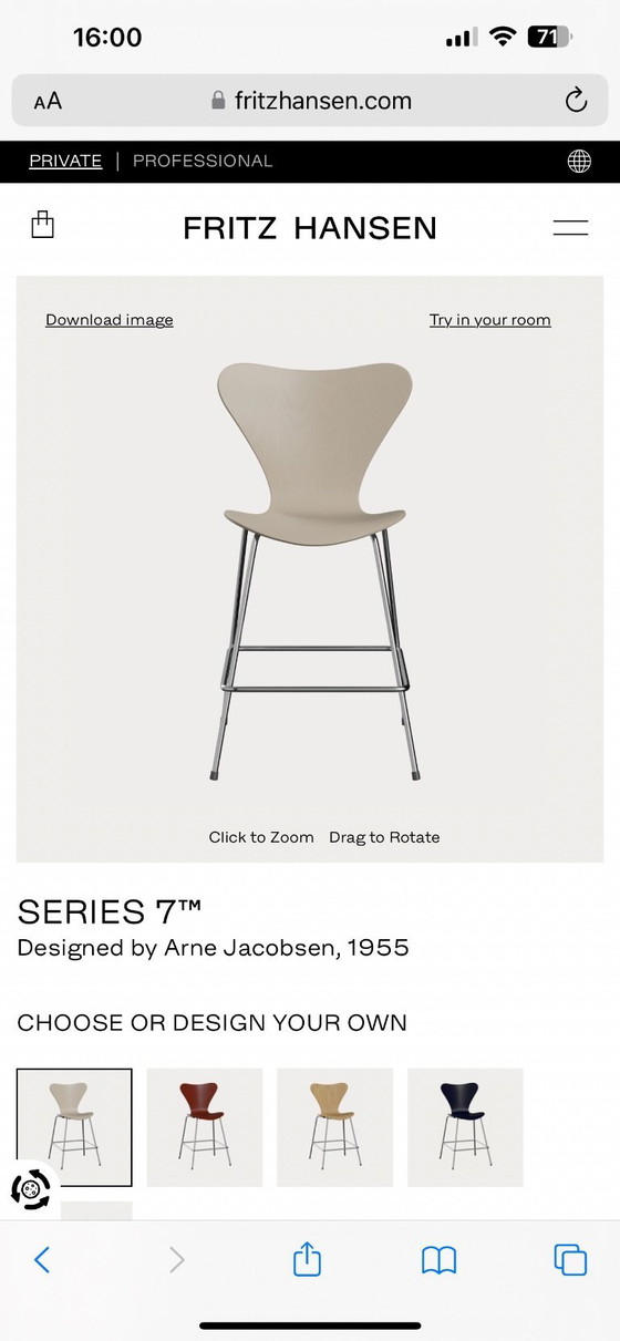 Image 1 of 2 Beautiful Design Icon Fritz Hansen barstools "SERIES 7", limited edition Cherry blossom