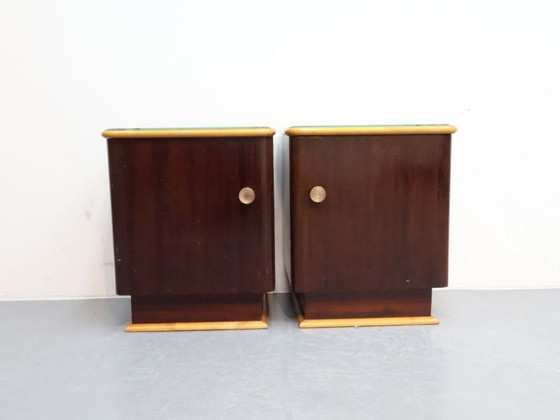 Vintage Nightstands / wood glass / red-brown / brass knob (photo 4 of 5)
