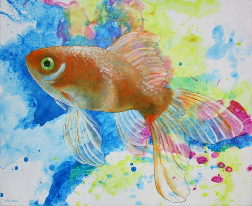 Gemälde eines Goldfisches- Immer weiter schwimmen