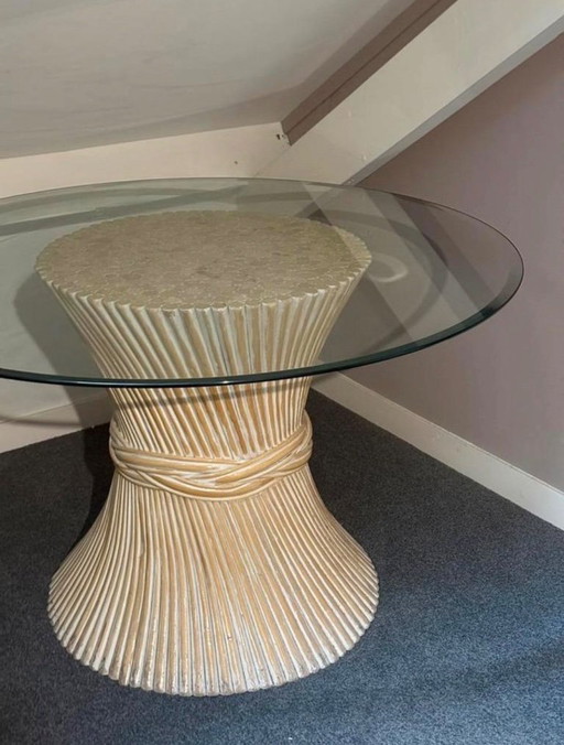 Tavolo retrò vintage in bambù con covone di grano McGuire America