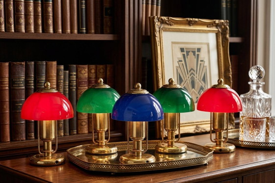 Image 1 of Set di 5 Lampade Vintage stile Nautico – Ottone e Vetro Colorato – 23cm