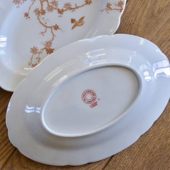 Image 1 of Coppia di piatti da portata antichi in porcellana Limoges Haviland, decoro a forma di uccello