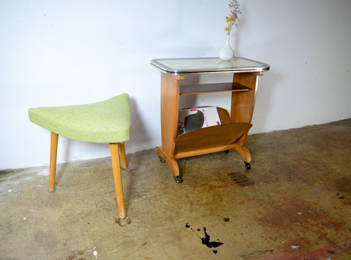 1950s Vintage Rolling Table Serving Trolley Newspaper Holder Side Table