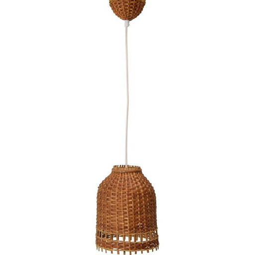 Suspension vintage en osier et bois par Uluv, Tchécoslovaquie 1960