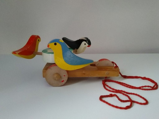 Juguete de arrastre vintage de madera de haya de la década de 1960