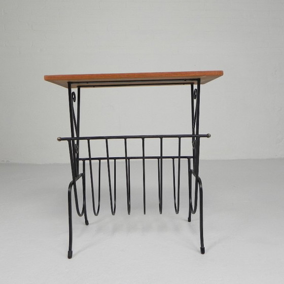 Image 1 of Tavolino vintage, portagiornali con piastrella di Hemiksem, anni '50