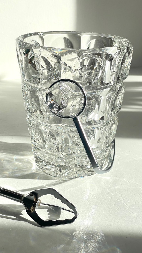 Image 1 of SEAU à Glace Cristal Ciselé et PINCE Vintage