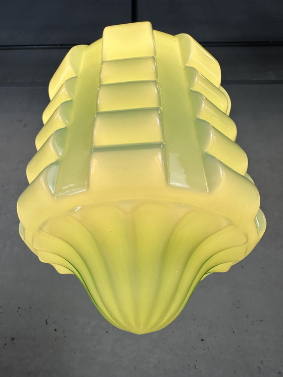 Image 1 of Art deco pendant lamp 'skyscraper' - opaline green