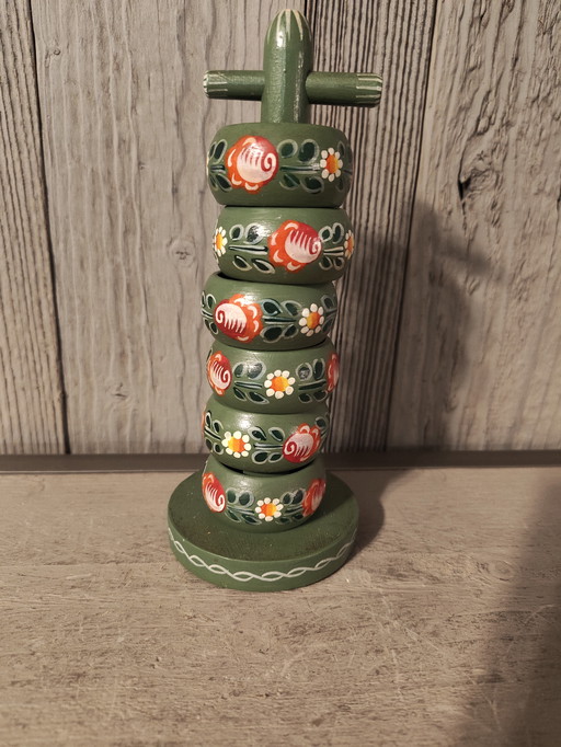 Ronds de serviette vintage en bois, peints à la main dans le style Tole Art, lot de 6