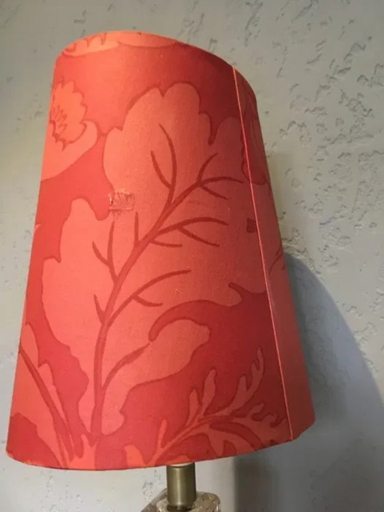 Lampada da tavolo in cristallo Vannes Le Châtel con paralume in tessuto rosso, anni '70, Lampade da tavolo (foto 5 di 9)